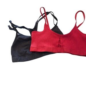 Red and Black casual Ribbed Bralette Set